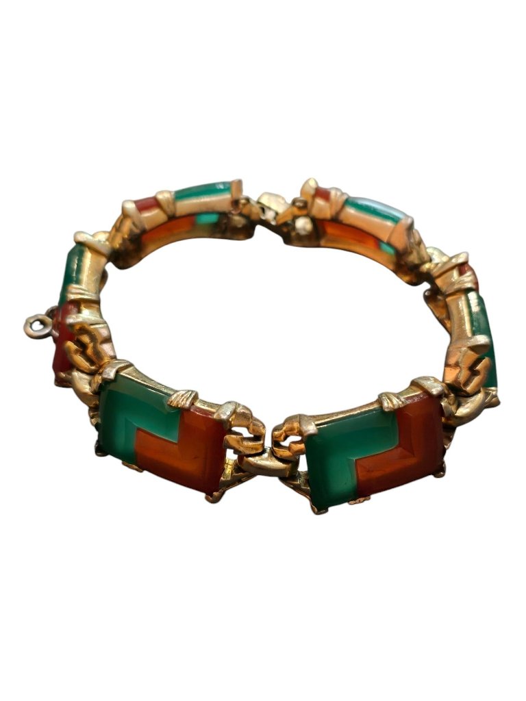 Rare Reja Art Deco Geometric Two-Tone Glass Bracelet (A7677)